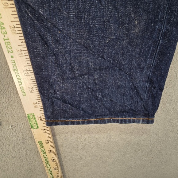 Selvedge Jeans Mens Dark Wash Blue Relaxed Tapered Altered Hem Fits 30x25 - Picture 4 of 16